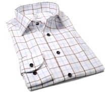 Koszula Marvelis Modern Fit Twill – luksusowa w brązową i jasnonieniebieską kostkę - ekstra długi rękaw (1)