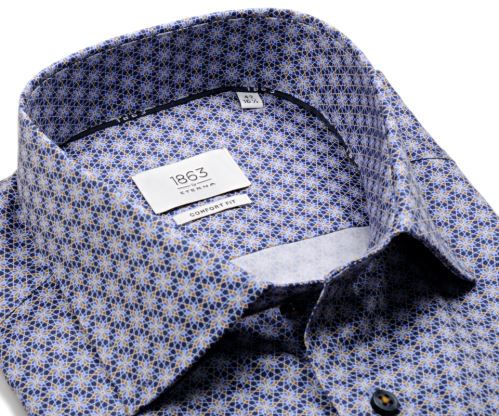 Koszula Eterna 1863 Comfort Fit Two Ply - luksusowa w niebiesko-beżowe ornamenty
