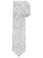 Slim krawat Olymp - szaro-srebrny z wyszytymi ornamentami paisley