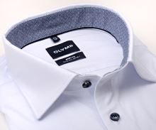 Koszula Olymp Level Five 24/Seven – luksusowa biała elastyczna z stójką w prostokąciki - ekstra długi rękaw
