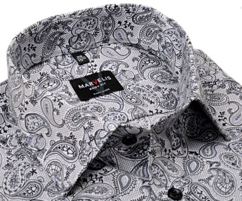 Koszula Marvelis Body Fit - designerska z czarno-szarym wzorem paisley