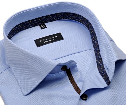 Koszula Eterna Comfort Fit – jasnoniebieska o delikatnej strukturze z wewnętrzną stójką - super długi rękaw