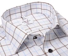 Koszula Marvelis Modern Fit Twill – luksusowa w brązową i jasnonieniebieską kostkę - ekstra długi rękaw