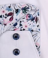 Koszula Olymp Luxor Comfort Fit – biała z kolorową kwiatową wewnętrzną stójką