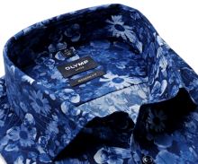 Koszula Olymp Modern Fit – designerska w niebiesko-białe kwiaty - krótki rękaw