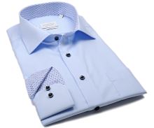 Koszula Eterna Comfort Fit - jasnoniebieska z niebieską wewnętrzną stójką i mankietem - extra długi rękaw