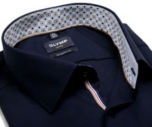 Koszula Olymp Modern Fit – ciemnoniebieska z delikatną fakturą, ozdobną wewnętrzną stójką i plisą