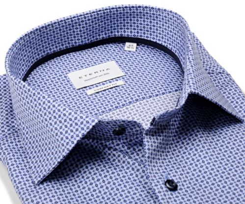 Koszula Eterna Comfort Fit - z drobnym niebieskim owalnym wzorem - extra długi rękaw