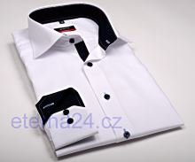 Eterna Modern Fit Fine Oxford – biała koszula z granatowym kołnierzykiem, mankietami i plisą
