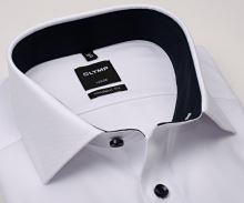 Koszula Olymp Modern Fit Natté – biała z delikatną strukturą i wewnętrzną stójką - krótki rękaw