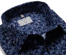 Koszula Marvelis Comfort Fit – designerska granatowa z niebiesko-białymi symbolami