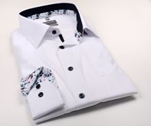 Koszula Olymp Luxor Comfort Fit – biała z kolorową kwiatową wewnętrzną stójką - extra długi rękaw