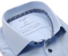 Koszula Olymp Modern Fit 24/SEVEN – jasnoniebieska z niebieskio-białą stójką - krótki rękaw