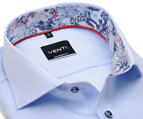 Koszula Venti Modern Fit – w jasnoniebieskie paski, z wewnętrzną stójką i mankietem w kwiaty