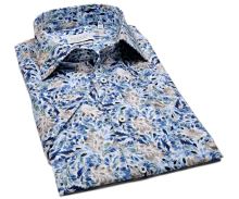 Koszula Eterna Modern Fit Twill - z niebiesko-beżowym kwiatowym wzorem - krótki rękaw