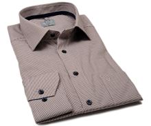 Koszula Marvelis Comfort Fit – w brązową mini kratkę z ciemnoniebieską wewnętrzną stójką (1)