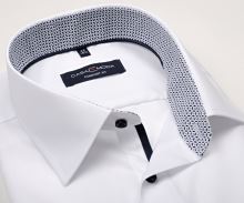 Koszula Casa Moda Comfort Fit – biała z czarno-siwą stójką wewnętrzną i mankietem
