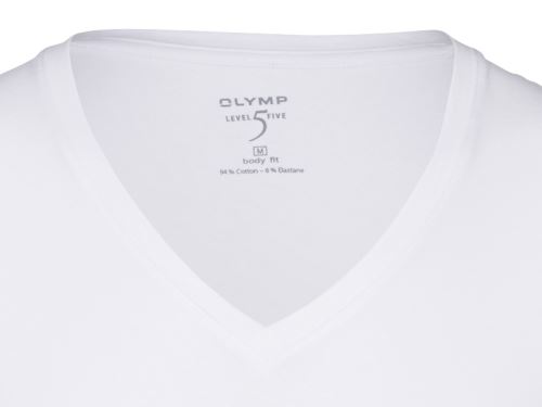 Biały stretchowy body fit podkoszulek Olymp Level Five z krótkim rękawem - dekolt V