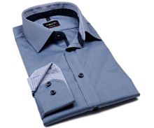 Koszula Venti Body Fit – metalicznie niebieska z niebieską wewnętrzną stójką - super długi rękaw