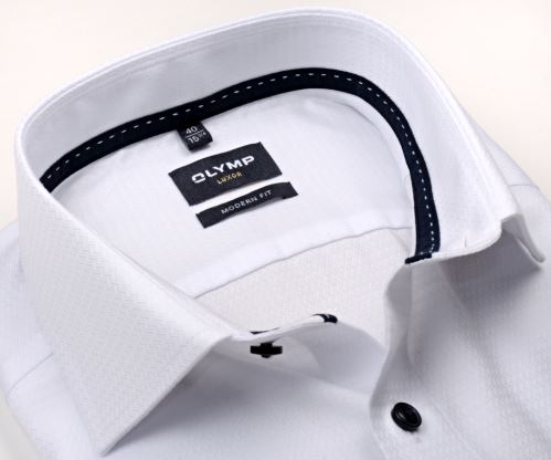Koszula Olymp Luxor Modern Fit – biała z wyszytym wzorem i wewnętrzną stójką - krótki rękaw