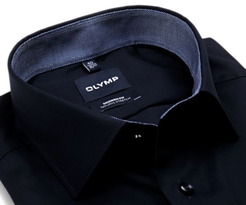 Koszula Olymp Modern Fit Natural Stretch – ciemnoniebieska z niebieską wewnętrzną stójką i mankietem