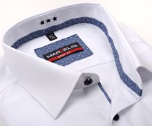 Koszula Marvelis Body Fit – biała z niebieską wewnętrzną stójką i plisą - extra długi rękaw