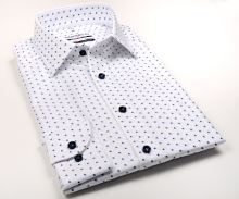 Koszula Marvelis Comfort Fit – biała z delikatną strukturą i niebieskimi kwadracikami