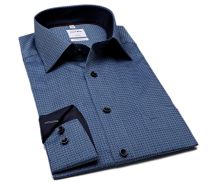 Koszula Olymp Comfort Fit – niebieska z wplecionym wzorem, wewnętrzną stójką i mankietem