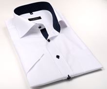 Koszula Eterna Comfort Fit Fine Oxford – biała z granatowym kołnierzykiem wewnętrznym - krótki rękaw
