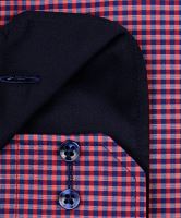 Koszula Eterna Comfort Fit – w czerwono-niebieski wzór karo z wewnętrzną stójką i mankietem