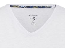 Biały lniany t-shirt Olymp Level Five z krótkim rękawem - dekolt V