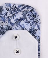 Koszula Eterna Comfort Fit Oxford - biała z delikatną strukturą, niebieską stójką wewnętrzną i mankietem