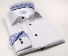 Koszula Eterna 1863 Slim Fit Twill – ekskluzywna białą z niebieską wewnętrzną stójką i mankietem