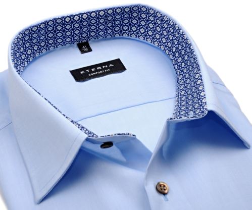 Koszula Eterna Comfort Fit Chambray – jasnoniebieska z stójką wewnętrzną – extra długi rękaw