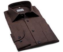 Koszula Comfort Modern Fit – brązowa w jodełkę z wyszytym wzorem
