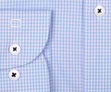 Koszula Olymp Level Five – luksusowa jasnoniebieska w kratę z wewnętrzną stójką i plisą