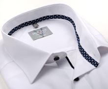 Koszula Marvelis Comfort Fit – biała z niebiesko-białą wewnętrzną stójką i mankietem