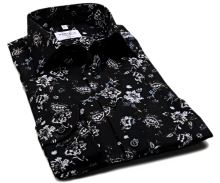 Koszula Marvelis Modern Fit – designerska czarna w kwiatowy wzór