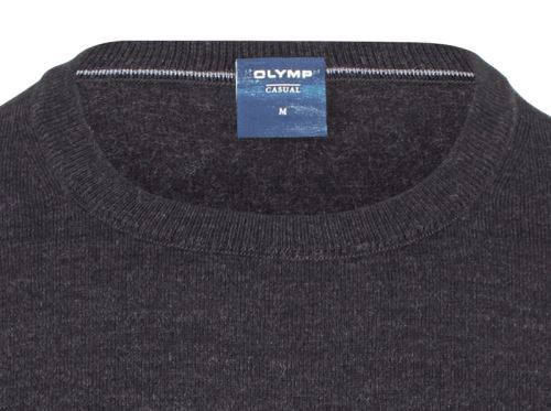 Sweter Olymp z wełny Merino - dekolt okrągły - antracytowy
