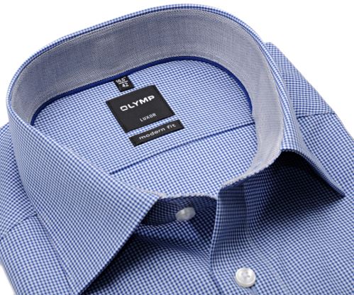 Koszula Olymp Modern Fit – w ciemnoniebieską krateczkę - krótki rękaw