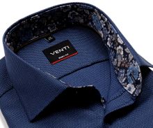 Koszula Venti Body Fit - niebieska z strukturą, kwiatową wewnętrzną stójką i mankietem