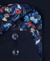 Koszula Olymp Luxor Comfort Fit – granatowa z kolorową kwiatową wewnętrzną stójką