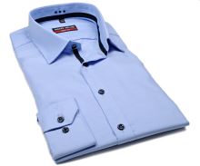Luksusowa koszula Marvelis Body Fit Twill – jasnoniebieska z ciemnoniebieską wewnętrzną stójką i plisą