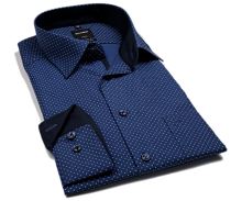 Koszula Olymp Modern Fit – niebieska z wyszywanym wzorem i białymi znakami