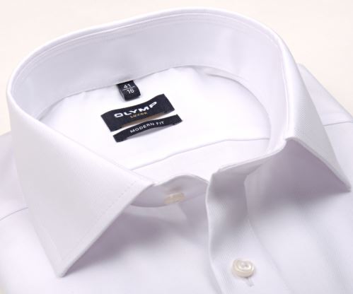 Koszula Olymp Modern Fit Twill – biała, luksusowa i nieprześwitująca z diagonalną strukturą