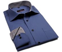 Koszula Eterna Modern Fit - stałowo niebieska z beżowo-niebieską wewnętrzną stójką - super długi rękaw
