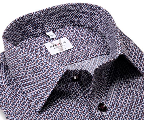 Koszula Marvelis Modern Fit - z czerwono-niebieskim mozaikowym wzorem - ekstra długi rękaw Koszula Marvelis Modern Fit - z czerwono-niebieskim mozaikowym wzorem - ekstra długi rękaw