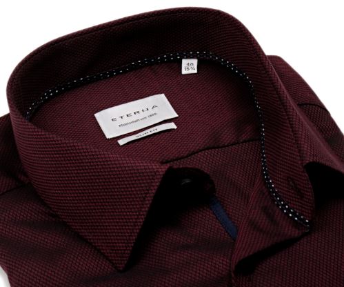 Koszula Eterna Slim Fit Natté - ciemnoczerwona z wyszytym wzorem - ekstra długi rękaw