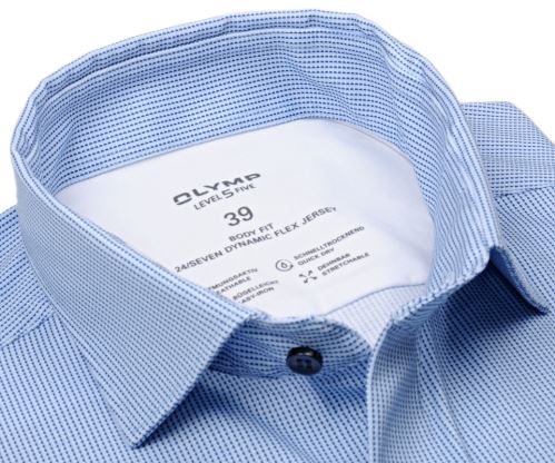 Koszula Olymp Level Five 24/Seven Jersey – luksusowa jasnoniebieska z ciemnoniebieskimi liniami - krótki rękaw