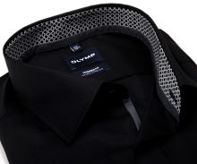 Koszula Olymp Modern Fit Natural Stretch – czarna z czarno-bialą stójką i mankietem